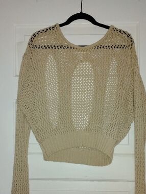 Amuse Society Beige Open-Weave Scoop Neck Sweater